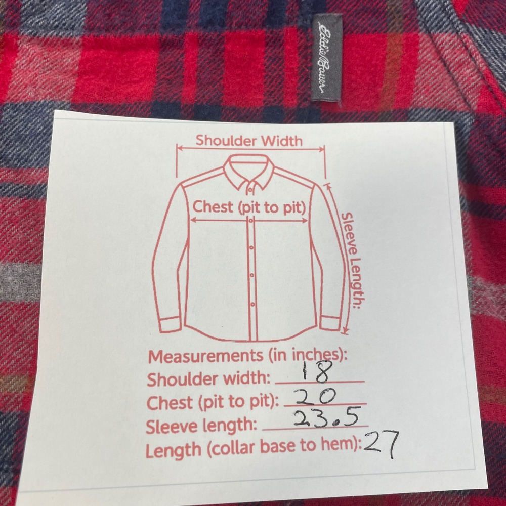 Eddie Bauer Mens Red Plaid Flannel Button Up Shirt Size Medium 100% Cotton - Picture 5 of 6